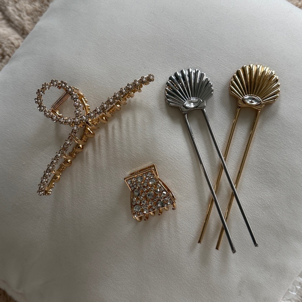 Anthropologie Ettika Scalloped Shell Hair Pin Pearl Jewel Claw Hair Bundle 4